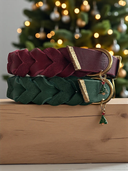 Fettleder-Halsband mit feinem goldfarbenen Glitzereffekt