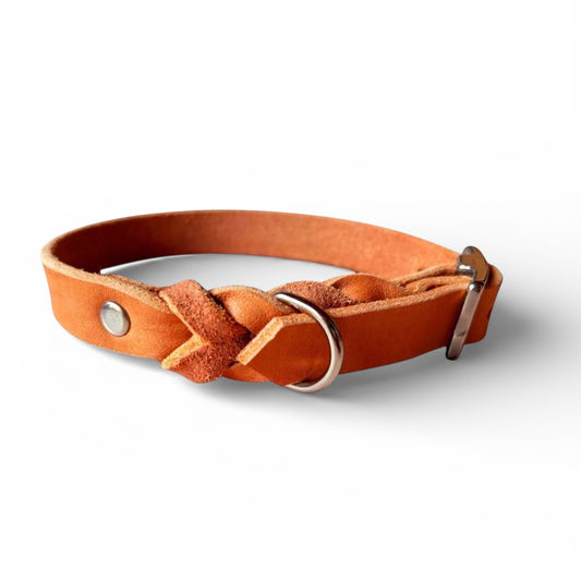 Hundehalsband geflochten aus Fettleder