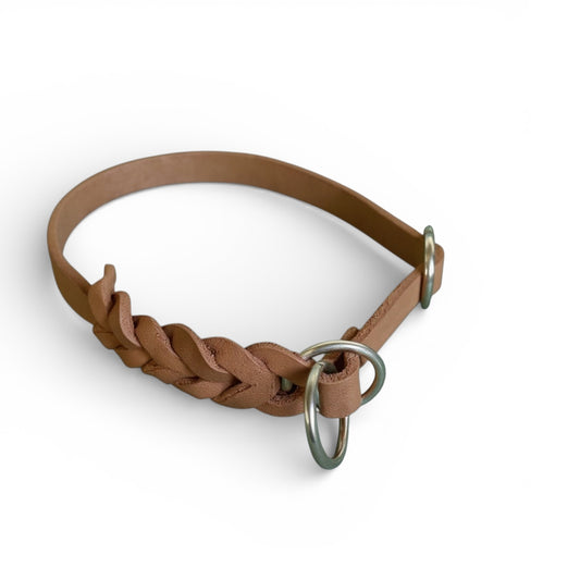 Zugstopp Hundehalsband Fettleder weich geflochten