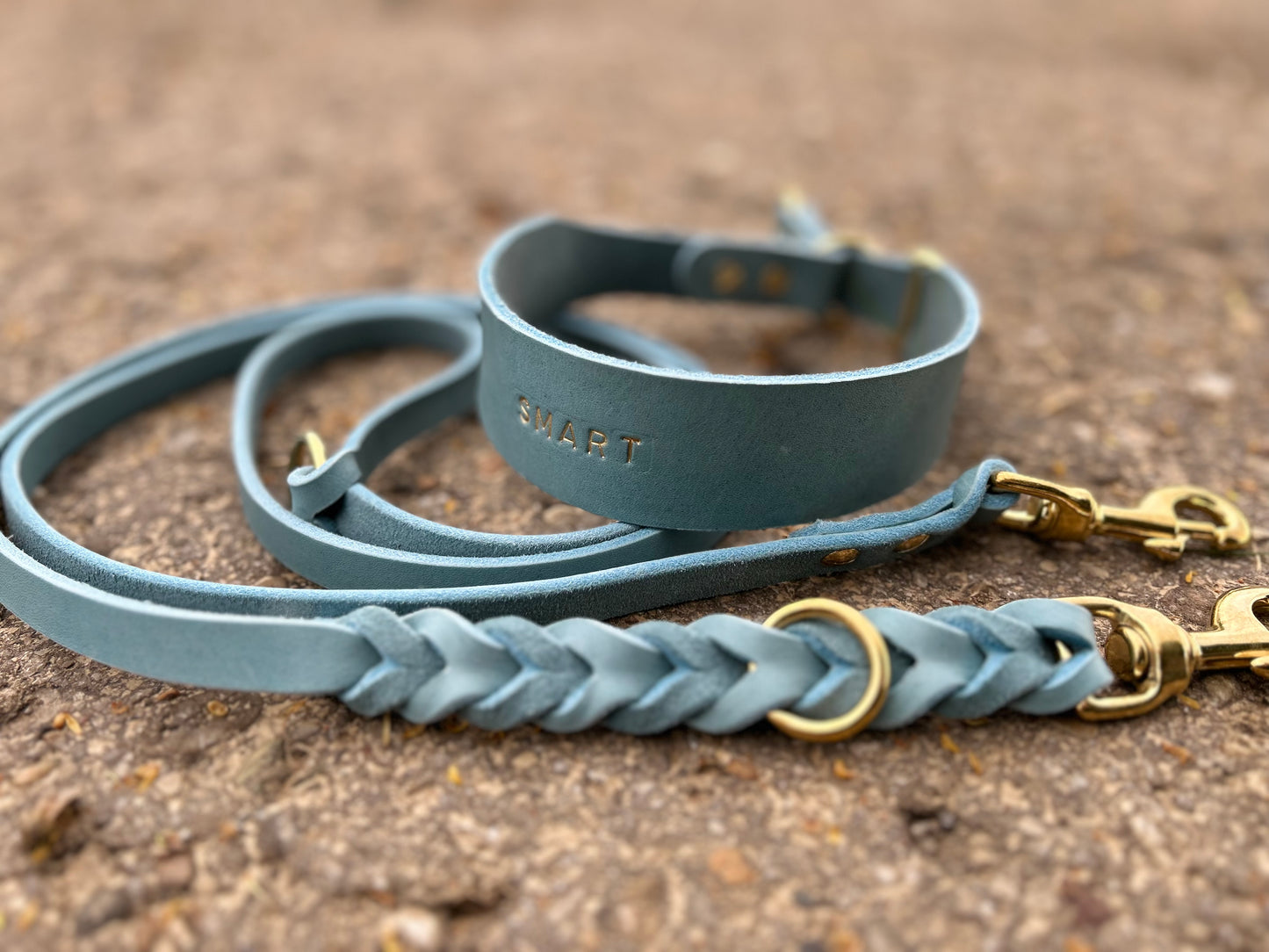 Zugstopp-Halsband und Leinenset aus Fettleder (4 cm breites Halsband)