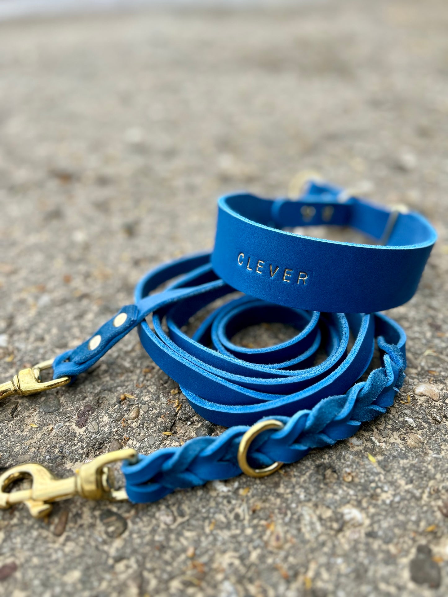 Zugstopp-Halsband und Leinenset aus Fettleder (4 cm breites Halsband)