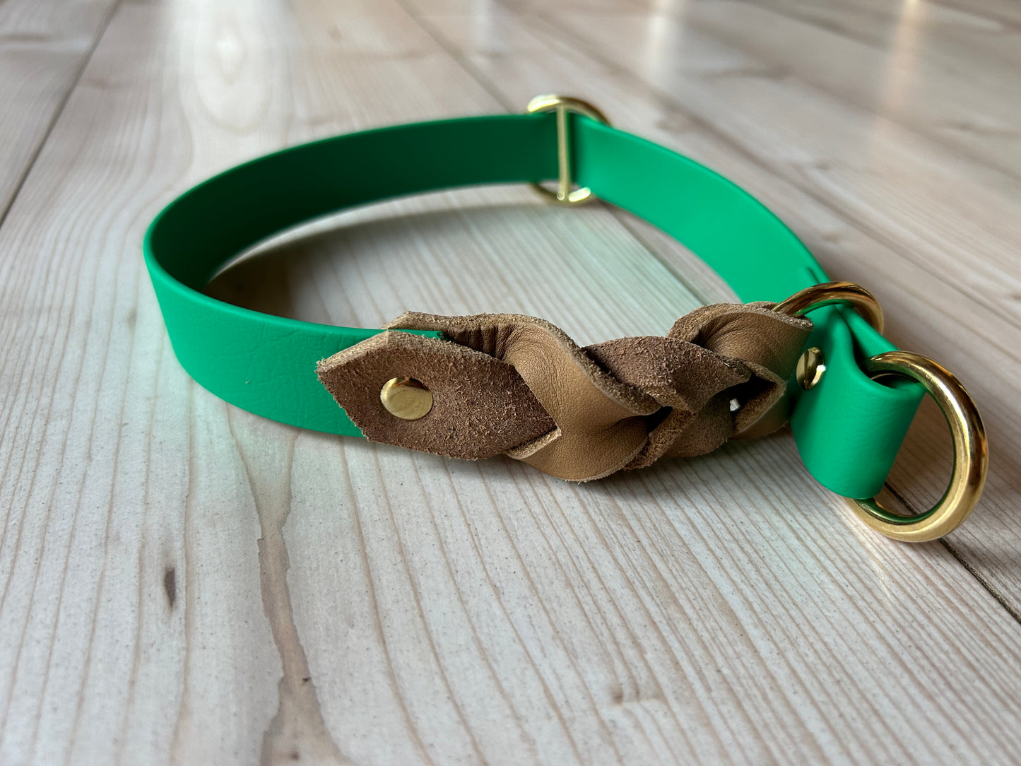 Biothane trifft Leder Zugstopp-Halsband mit Kurzführer