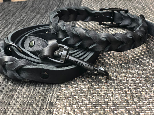 Schlichtes und elegantes Lederhalsband-Set in Schwarz