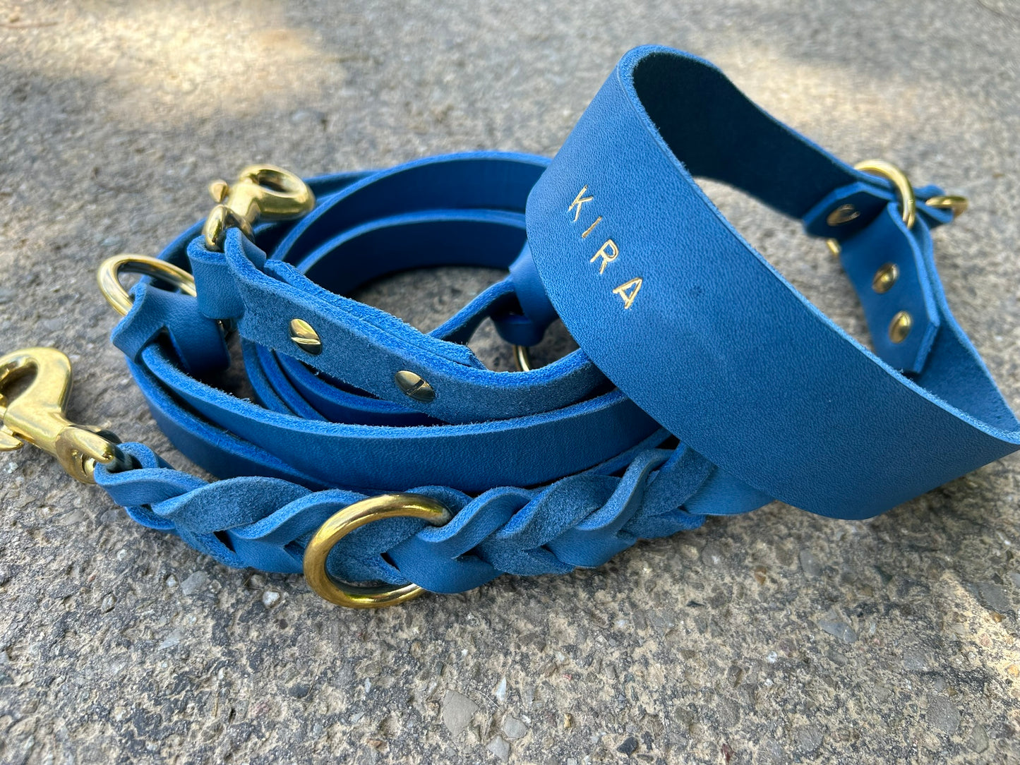 Zugstopp-Halsband und Leinenset aus Fettleder (4 cm breites Halsband)